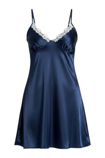 Star Fashion Furou dama din satin, cu bretele subtiri si dantela aplicata