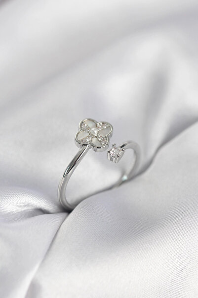 CT STONES Mey Import ®   Silver Color Zircon Stone Clover Model Women's Ring