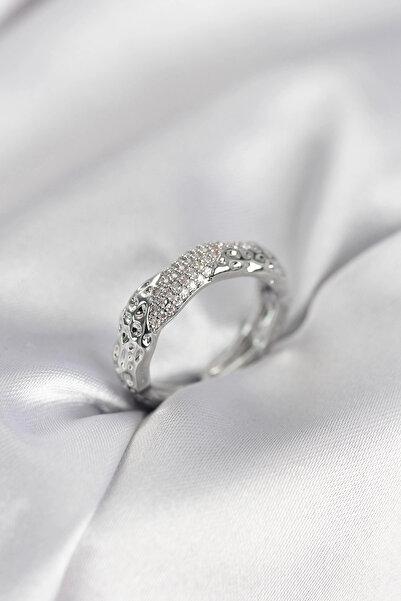 CT STONES Mey imports ®   Silver color women's ring with zircon stone puntal