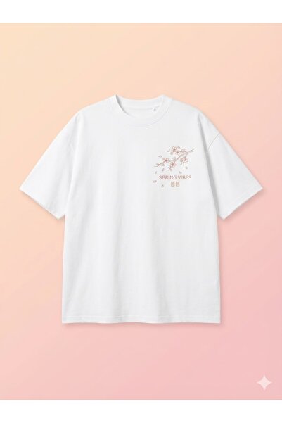 PERISENSE Unisex Cherry Blossom Printed Premium Combed Cotton Oversize T-Shirt