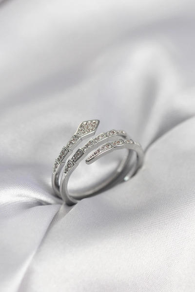 CT STONES Mey imports ®   Snake model silver color zircon stone women's ring