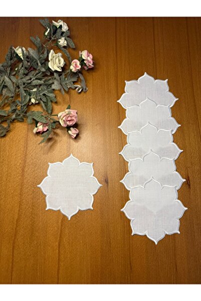 Smiling Home 6 Pieces Gardenia Linen Ecru Color Star Patterned Cocktail Prese...