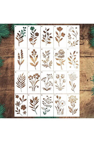 STENCİLTASARIM Stencil Tasarım F229, 20 li Çiçek Stencil SET71 Duvar, Ahşap. ...