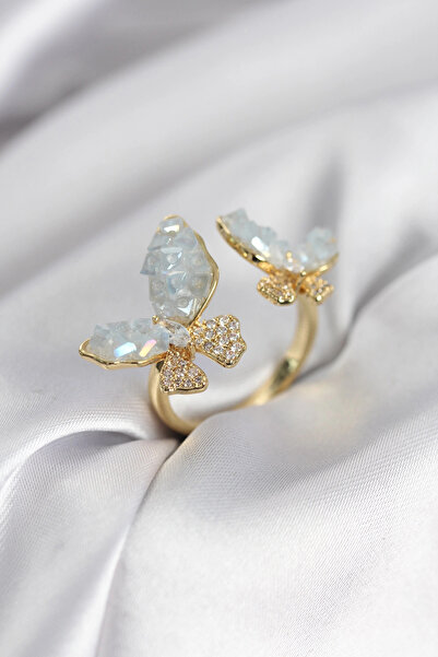 CT STONES Mey imports ®   Gold color blue butterfly model zircon stone women'...