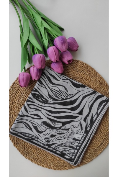 Silk Home Soft Scarf Black Beige Zebra Pattern