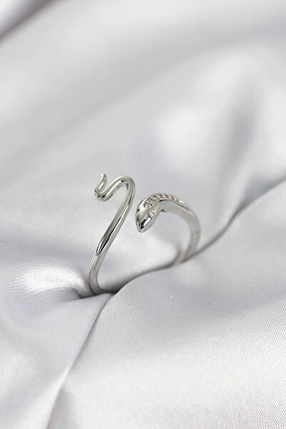 CT STONES Mey imports ®   Silver color snake model zircon stone women's ring