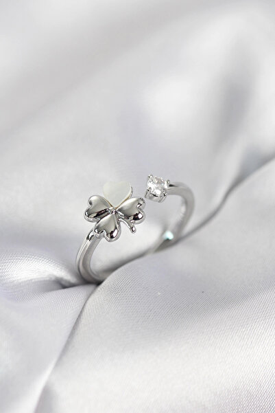 Nacario Mey imports ®   Silver color clover model pearlescent women's ring