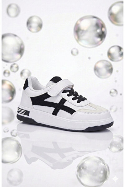 ORELİON Pantofi sport pentru copii Daily White Black, cu velcro și șireturi u...