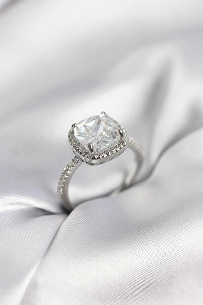 CT STONES Mey imports ®   Square solitaire model zircon stone silver color wo...