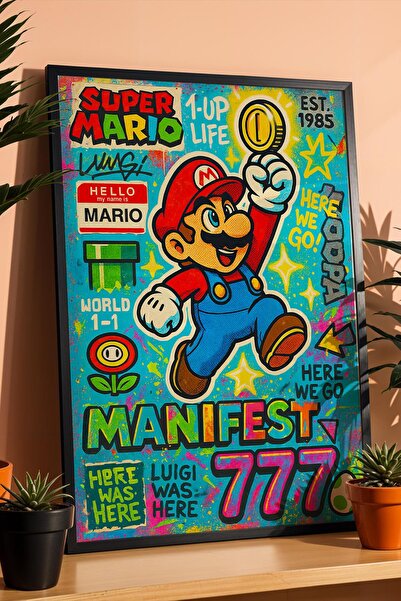 Saturn Super Mario Framed Painting Manifest 777 Gamer Gift for a Friend Stree...
