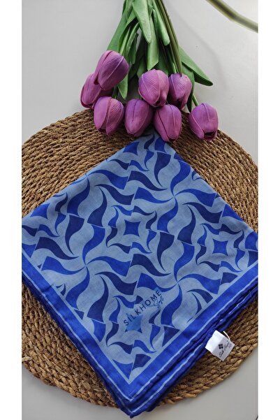Silk Home Soft Scarf Parliament Blue Wavy Pattern