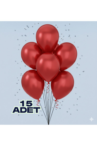Renkli Party 15 Adet Metalik Kırmızı Parlak Balon Doğum Günü Kutlama Süs ve M...