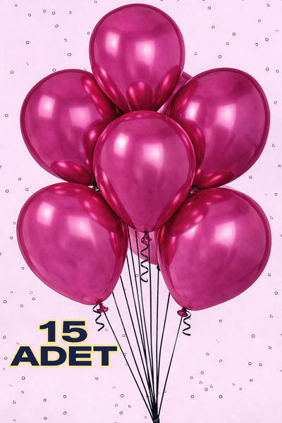 Renkli Party 15 Pieces Metallic Fuchsia Shiny Balloons Birthday Celebration O...