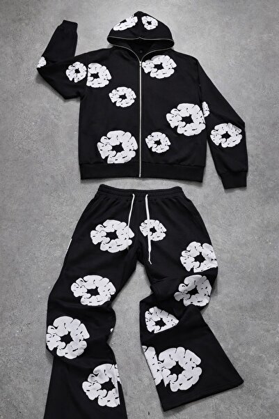CLASSY.MODA Unisex Patterned Tracksuit Set – Zip-Up Hoodie and Relaxed Fit Bo...