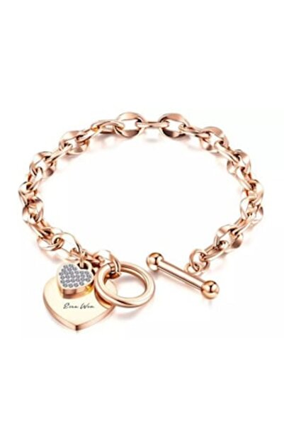 White Label Women's Bracelet with Charms, Crystal Detail, Double Heart Model,...