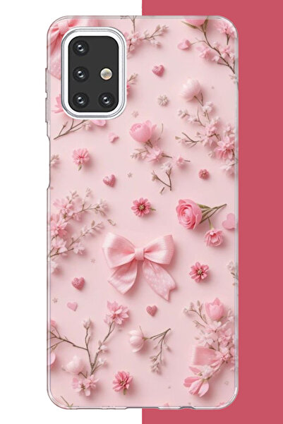 Aksesuarist Samsung Galaxy M31s Uyumlu pembe fiyonk gül.jpeg UV Baskılı Silik...
