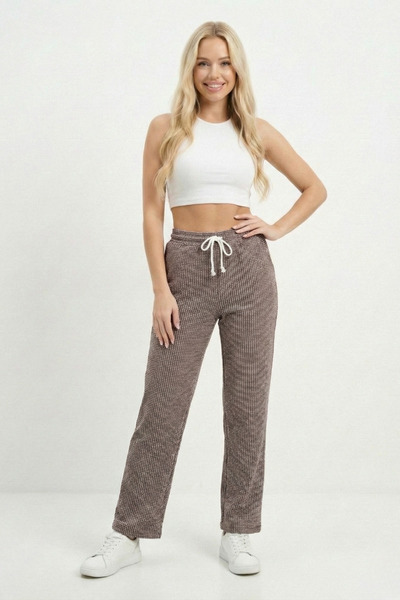 ABAY GİYİM Stretchy Fabric Waterway Waist Elasticated Small Check Pattern Com...