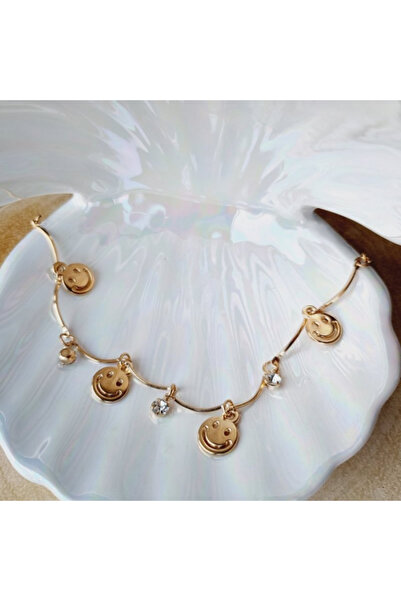 Airmag Bratara dama aurie, reglabila, cu charm smiley face