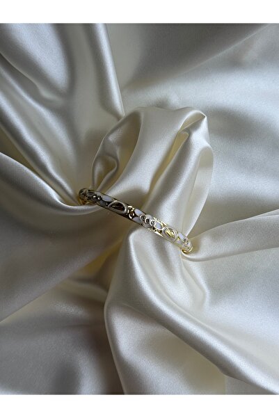 melonka Mineli Çiçek Kelepçe(Beyaz-Gold)