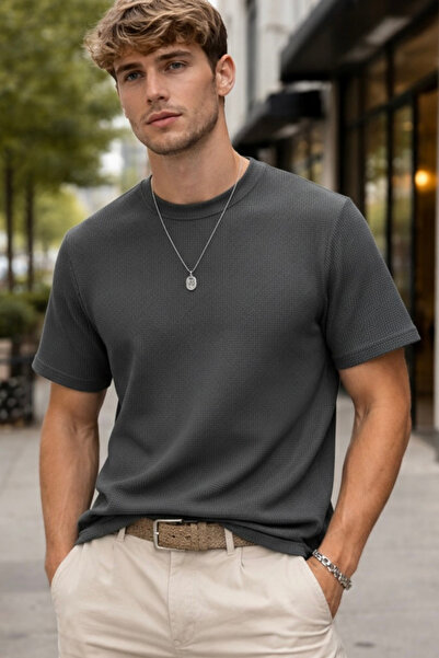 Maccali Чоловіча модна футболка з 100% бавовняної тканини вафельного плетіння...