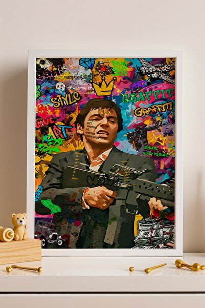 Saturn Pictură înrămată Tony Montana Graffiti Cadou pentru birou Street Art