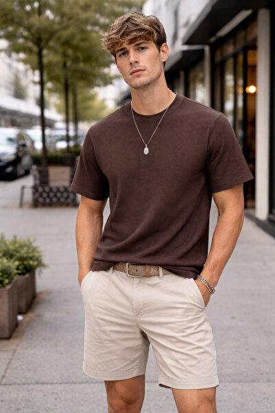 Maccali Чоловічий тренд 100% бавовна Вафельна тканина Кавовий футболка