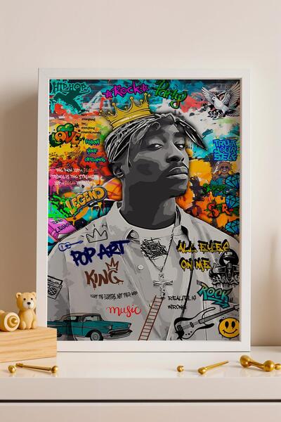 Saturn Tablou înrămat Tupac Shakur Hip Hop King 2Pac Street Art