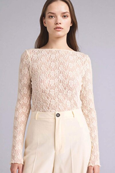 DeFacto Fıtted Kayık Yaka Dantel Uzun Kollu Bluz G9802AX26SP