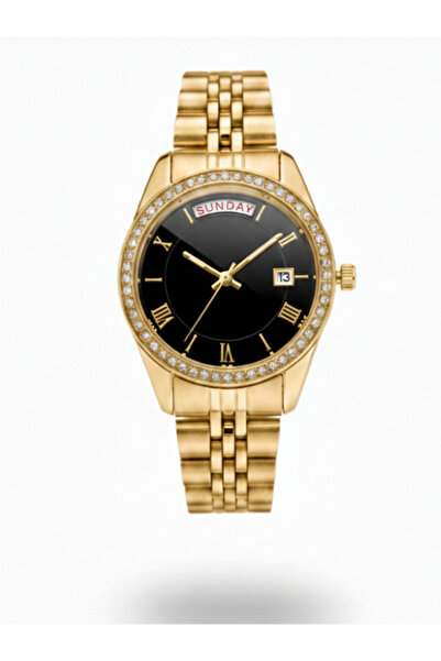 Leerybee Women's Steel Band Stone Bezel Classic Wristwatch with Day and Date ...