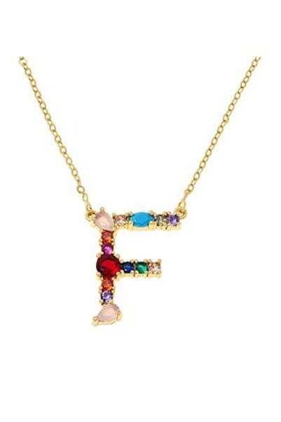 White Label Gold Letter F Necklace with Crystals