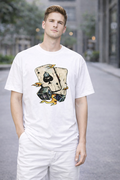 trivexa Flame Ace Card Design Unisex Oversize 100% Cotton Graphic T-Shirt