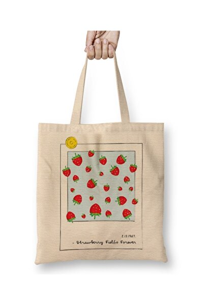 Toyaso Strawberry Fields Forever Strawberry 01 White Tote Bag Long Handle Sho...