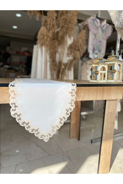 Ceki Home French Lace Detailed Single Runner, Table Runner, Tablecloth Runner...
