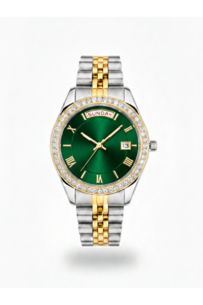 Leerybee Women's Steel Band Stone Bezel Classic Wristwatch with Day and Date ...