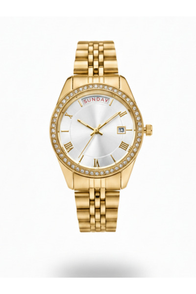 Leerybee Women's Steel Band Stone Bezel Classic Wristwatch with Day and Date ...