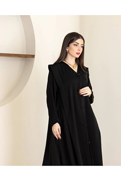 Abay-ti A practical black abaya with decorative external buttons adds a touch...