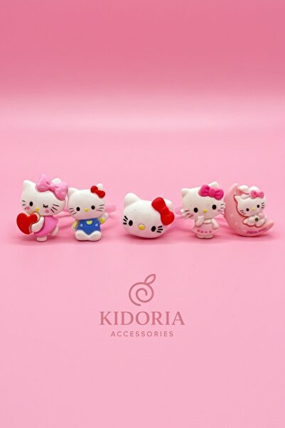 Kidoria 5'li ve 4'lü Hello Kitty Figürlü Plastik Çocuk Yüzük Seti