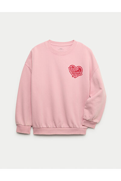 Marks & Spencer Pamuk Karışımlı New York Heart Baskılı Sweatshirt (6‑16 Yaş)