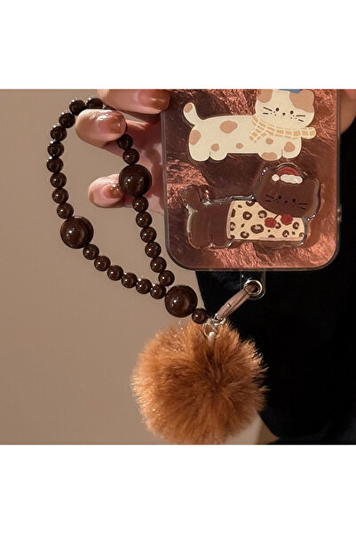 Choice6 Other Fuzzy Brown Bead Cute Beaded Phone Wrist Strap Fuzzy Plush Leop...