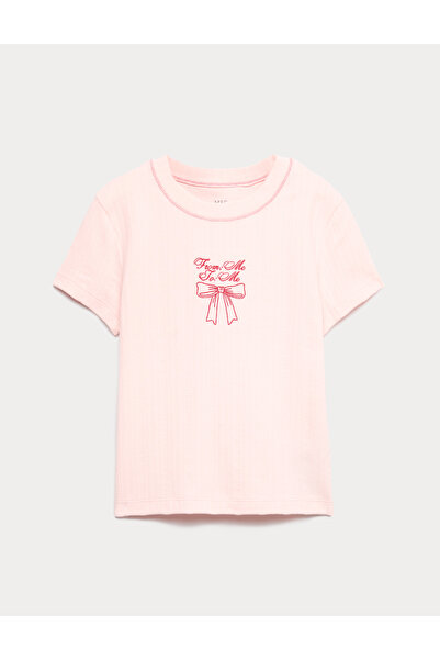 Marks & Spencer Saf Pamuklu Fiyonk Desenli Çocuk Tişörtü (6-16 Yaş)