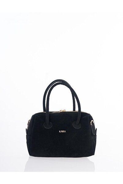 Kayra Suede Handbag with Logo Black