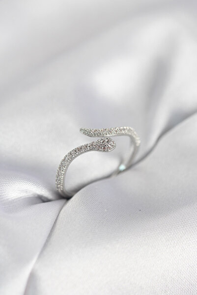 FREEDOM STOREE Silver Color Snake Model Zircon Stone Women's Ring