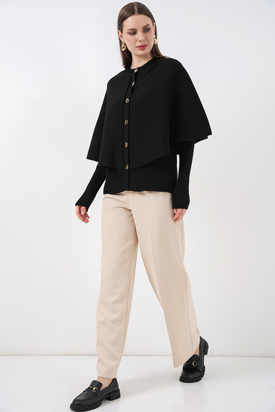 Modamorfo Women's Cape Knitwear Cardigan 15967 - Black