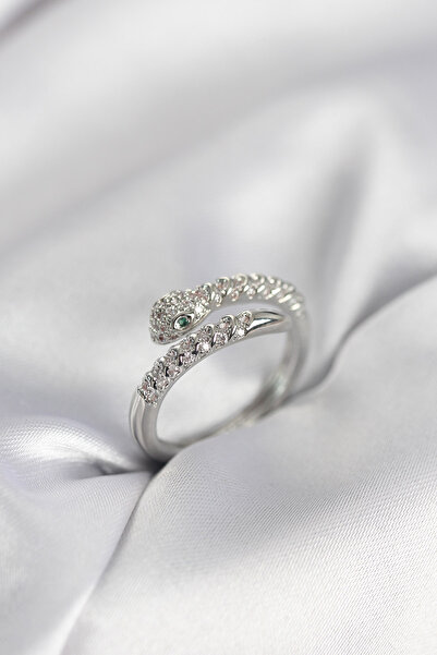 doremodam خاتم نسائي موديل ثعبان فضي اللون مرصع بحجر الزركون - ليسينا