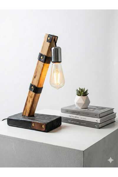 Yediotuz WoodyLight Rustik El Yapımı Masif Ahşap Masa Lambası - Retro Edison ...