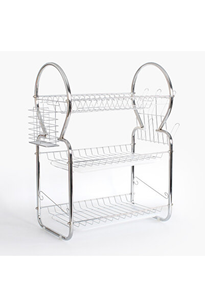 Generic رف تجفيف الأطباق من صفا بثلاثة أرفف، مقاوم للصدأ، رف تصريف حوض المطبخ