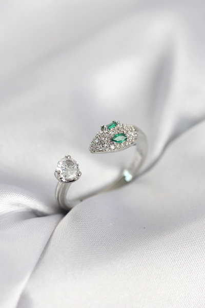 shopwave خاتم نسائي فضي اللون مرصع بحجر الزركون على شكل ثعبان - TJ-BYK4079