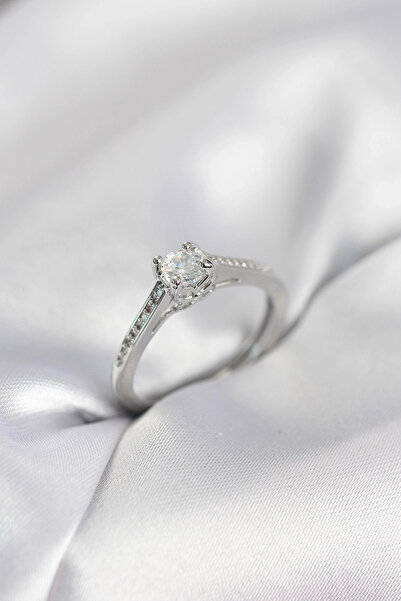 shopwave خاتم نسائي من حجر الزركون الفضي اللون الفضي موديل تيك ستون