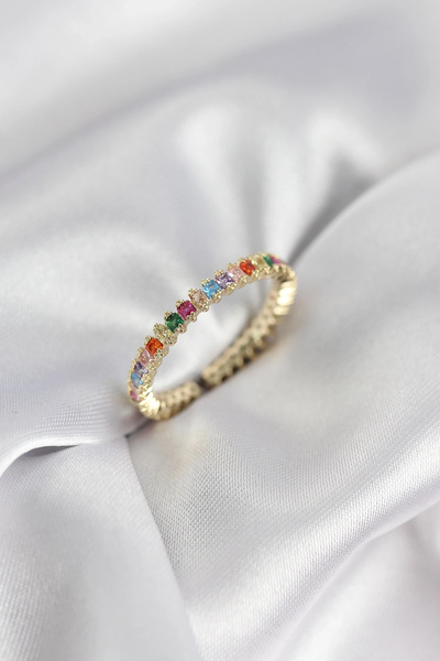 shopwave خاتم نسائي من أحجار الزركون الذهبية الملونة المتنوعة