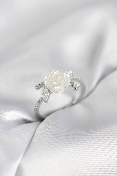 shopwave خاتم نسائي من حجر الزركون باللون الفضي على شكل وردة